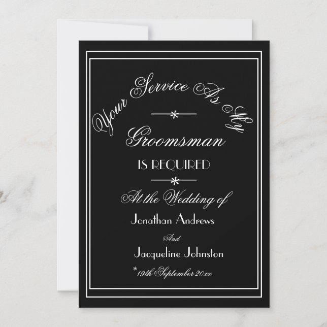Elegant Black And White | Groomsman Request Card (Front)