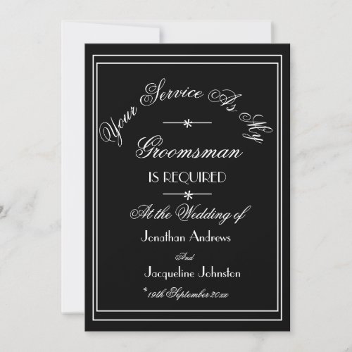 Elegant Black And White  Groomsman Request Card