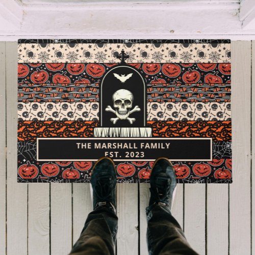 Elegant Black and White Halloween  Doormat