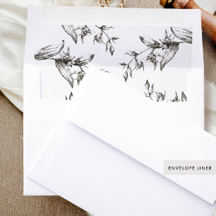 Elegant Black and White Hand-drawn Floral Envelope Liner