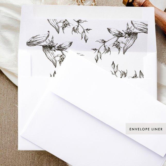 Elegant Black and White Hand-drawn Floral Envelope Liner (Creator Uploaded)