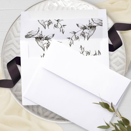 Elegant Black and White Hand_drawn Floral Envelope Liner