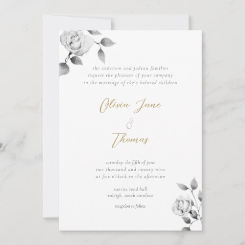Elegant Black and White Hand_Drawn Roses Wedding Invitation