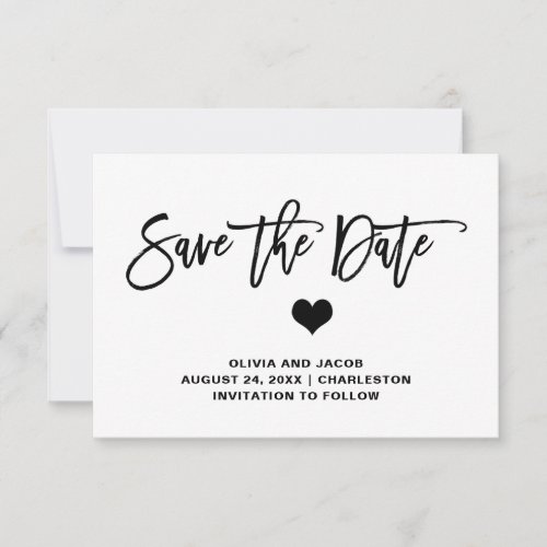 Elegant Black and White Heart Save The Date