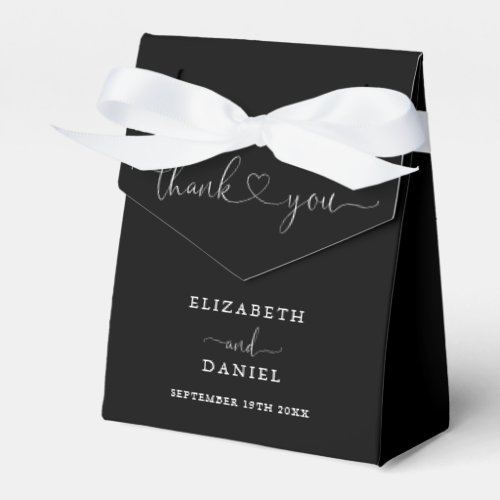 Elegant Black And White Heart Script Wedding Favor Boxes