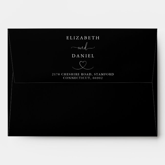 Elegant Black And White Heart Wedding Envelope (Back (Top Flap))