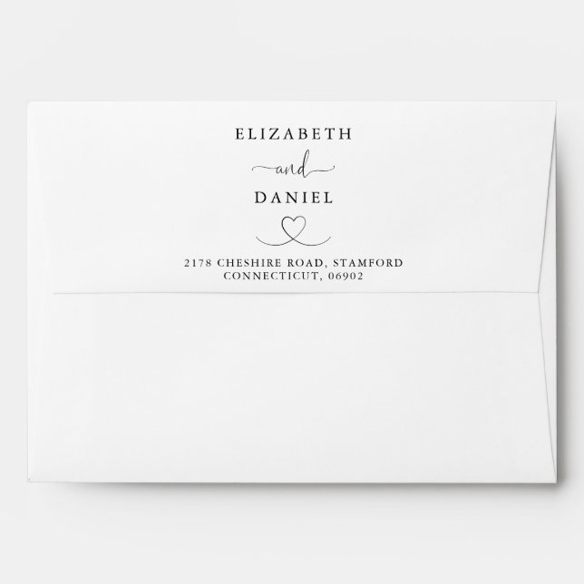 Elegant Black And White Heart Wedding Envelope (Back (Top Flap))