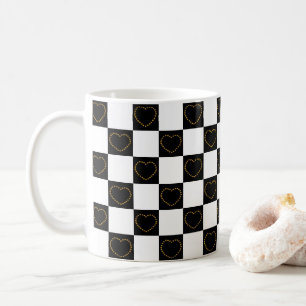 Elegant Black and White Hearts Pattern Valentine Coffee Mug