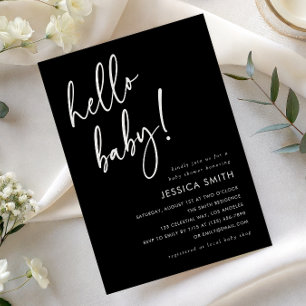 Elegant Black and White Hello Baby Shower Invitation
