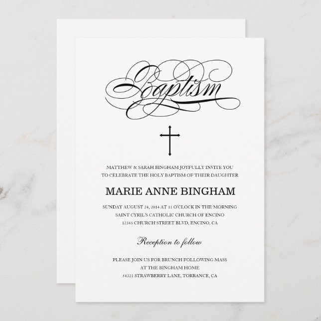Elegant Black and White Holy Baptism Invitation (Front/Back)