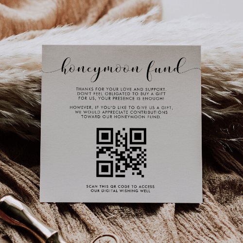 Elegant black and white Honeymoon fund QR code Enclosure Card