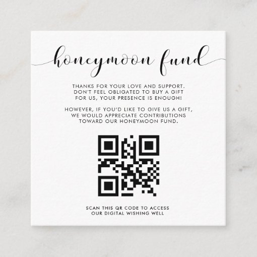 Elegant black and white Honeymoon fund QR code Enclosure Card | Zazzle