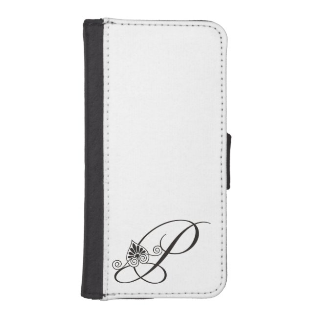 Elegant Black and white initial P Monogram iPhone Wallet Case (Front)