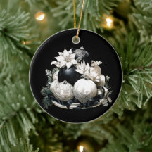 Elegant black and white ivory Christmas ornament