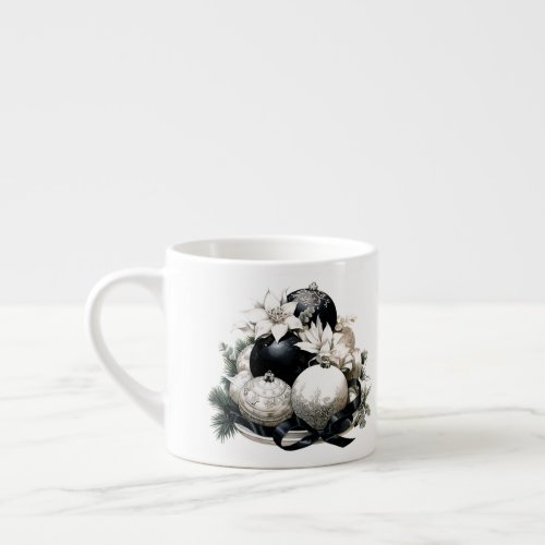 Elegant black and white ivory Christmas ornament Espresso Cup