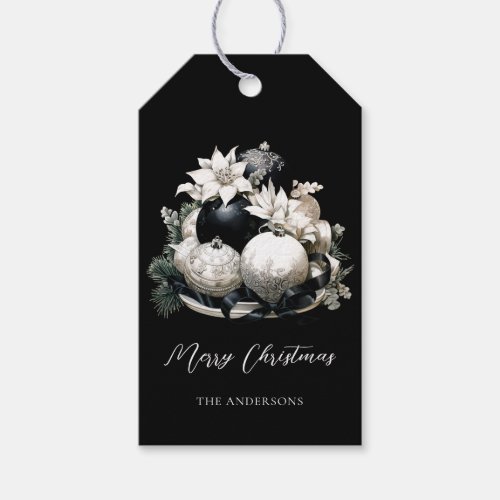Elegant black and white ivory Christmas ornament Gift Tags
