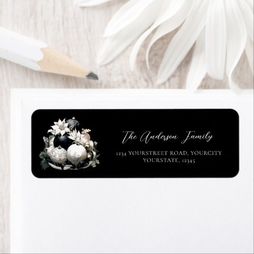 Elegant black and white ivory Christmas ornament Label