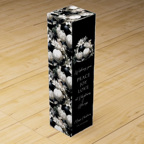 Elegant black and white ivory Christmas ornament Wine Box
