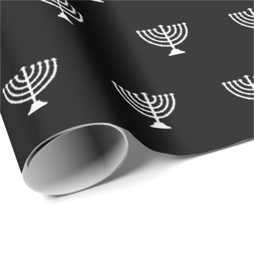 Elegant black and white Jewish menorah Hanukkah Wrapping Paper