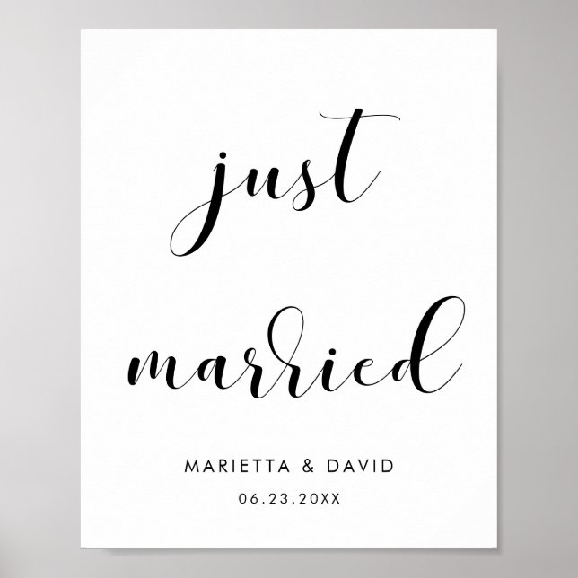 Elegant black and white Just married wedding sign (Front)