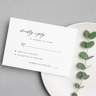Elegant black and white kindly reply wedding RSVP card