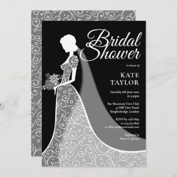 Elegant Black And White Lace Gown Bridal Shower Invitation by thisisnotmedesigns at Zazzle