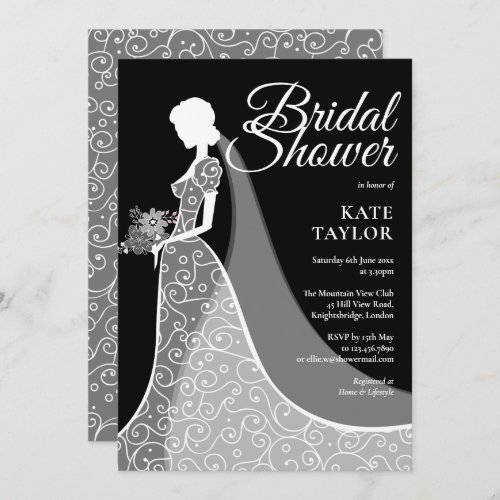 Elegant Black and White Lace Gown Bridal Shower Invitation