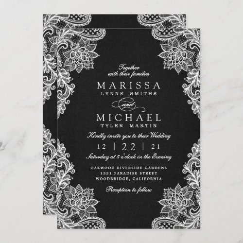 Elegant Black and White Lace Wedding Invitation