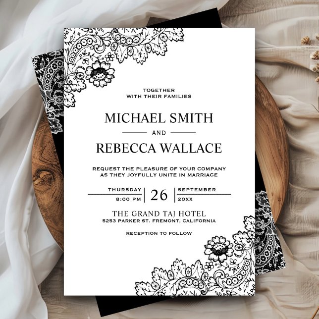 Elegant Black and White Lace Wedding Invitation (Creator Uploaded)