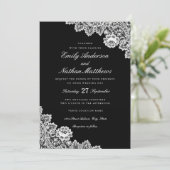 Elegant Black And White Lace Wedding Invitation (Standing Front)
