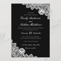 Elegant Black And White Lace Wedding Invitation