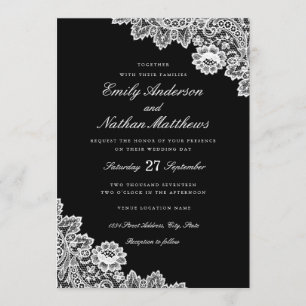 Elegant Black And White Lace Wedding Invitation