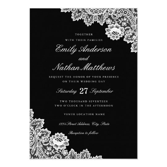 Elegant Black And White Lace Wedding Invitation | Zazzle.com