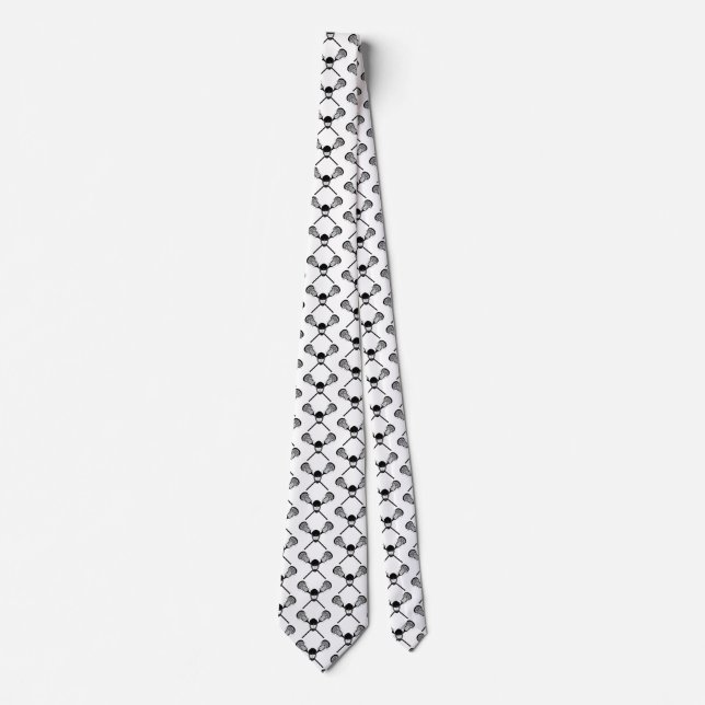 Elegant black and white Lacrosse sticks Pattern Neck Tie (Front)