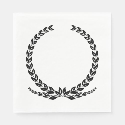 Elegant Black and White Laurel Leaf Wreath Wedding Napkins