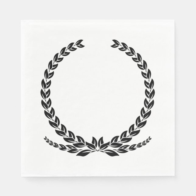 Elegant Black and White Laurel Leaf Wreath Wedding Napkins (Front)