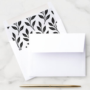 Elegant Black and White Leaf Pattern  Envelope Liner