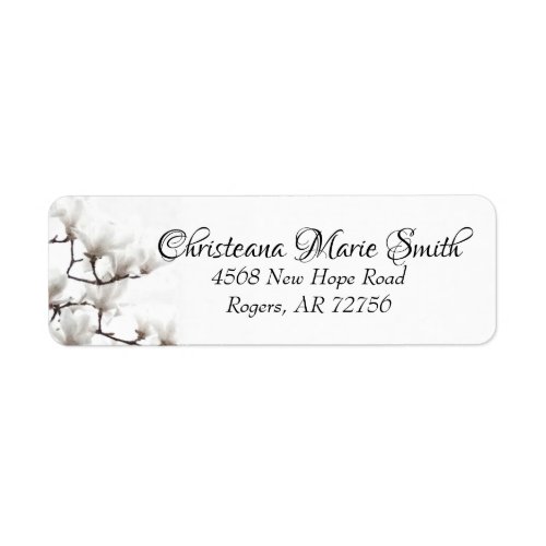 Elegant Black and White Magnolia Floral Watercolor Label