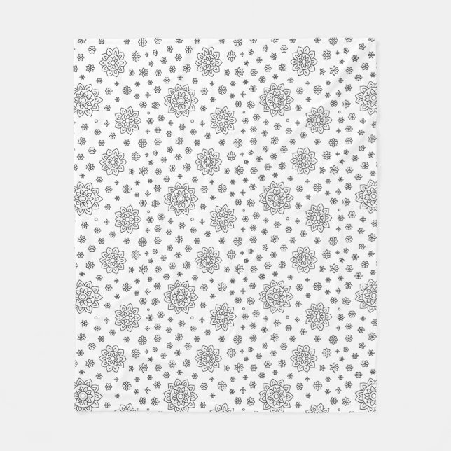 🖤 Elegant Black and White Mandala pattern Fleece Blanket (Front)