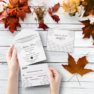 Elegant Black And White Maple Rustic Fall Wedding All In One Invitation