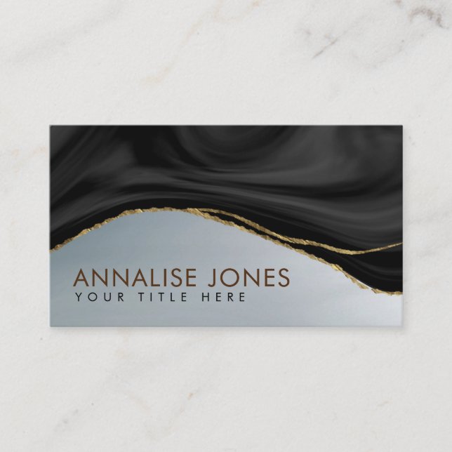 Elegant Black and white Marble and Gold Business Card (Front)