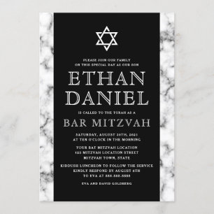 Elegant black and white marble texture bar mitzvah invitation