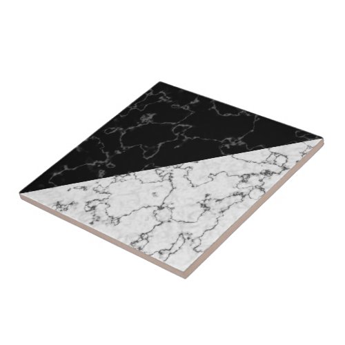 Elegant Black and White Marble Triangles Ceramic Tile