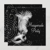 Elegant Black and White Masquerade Party Invitation (Front/Back)
