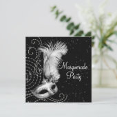 Elegant Black and White Masquerade Party Invitation (Standing Front)