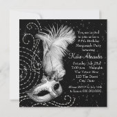 Elegant Black and White Masquerade Party Invitation (Back)