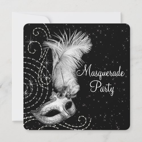 Elegant Black and White Masquerade Party Invitation