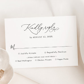 Elegant Black and White Meal Options Wedding RSVP Card