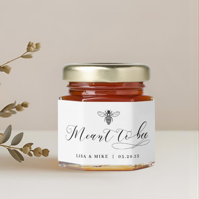 Elegant Black and White Meant to Bee Wedding Honey Jar Favors (Creator Uploaded)