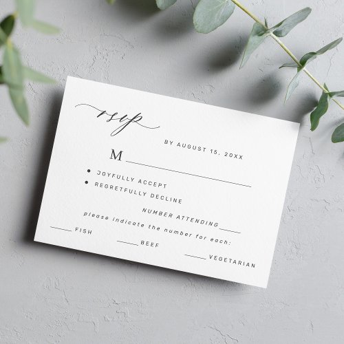 Elegant black and white menu choice wedding rsvp